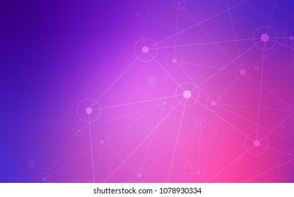 Light Purple, Pink vector background with bubbles, lines. Design with connection of dots and lines on colorful background. Completely new template for your brand book.