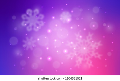 Light Purple, Pink vector background with xmas snowflakes. Blurred decorative design in xmas style with snow. The pattern can be used for new year ad, booklets.