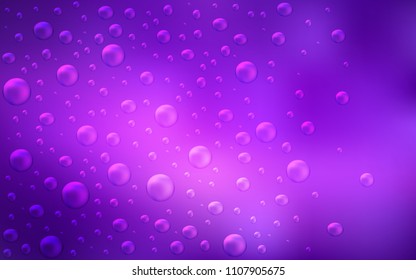 Light Purple, Pink vector background with bubbles. Glitter abstract illustration with blurred drops of rain. The pattern can be used for ads, leaflets of liquid.