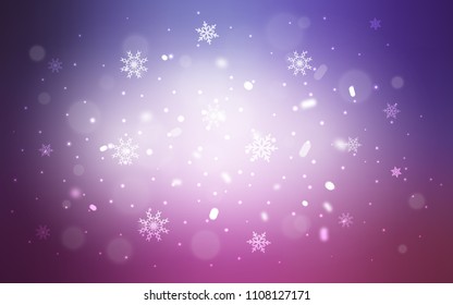 Light Purple, Pink vector background with xmas snowflakes. Modern geometrical abstract illustration with crystals of ice. New year design for your business advert.