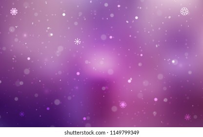 Light Purple, Pink vector background with xmas snowflakes. Shining colored illustration with snow in christmas style. The template can be used as a new year background.