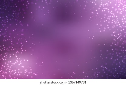 Light Purple, Pink vector background with astronomical stars. Blurred decorative design in simple style with galaxy stars. Template for cosmic backgrounds.
