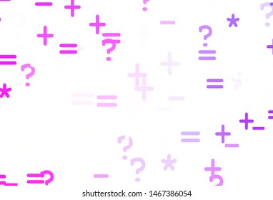 Light Purple, Pink vector background with math elements. Modern geometrical illustration with numerals. Smart design for university advert.