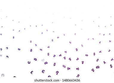 Light Purple, Pink vector background with financial symbols. Blurred design in simple style with symbols of currency. Template for ads of currency markets, bank loans.