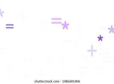 Light Purple, Pink vector background with math elements. Blurred design in simple style with collection of numerals. Best design a poster, banner of a math college.