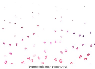 Light Purple, Pink vector background with financial symbols. Shining colored illustration with currency signs. Design for business advert of economic, wealth.