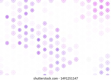 Light Purple, Pink vector background with beautiful snowflakes. Colorful decorative design in xmas style with snow. New year design for poster, banner.