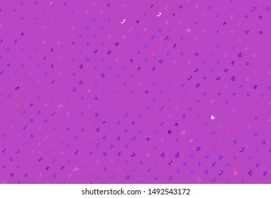Light Purple, Pink vector background with signs of alphabet. Abstract illustration with colored latin alphabet. Pattern for ads, poster, banner of books.