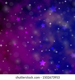 Light Purple, Pink vector background with circles, stars. Illustration with set of colorful abstract spheres, stars. Pattern for trendy fabric, wallpapers.