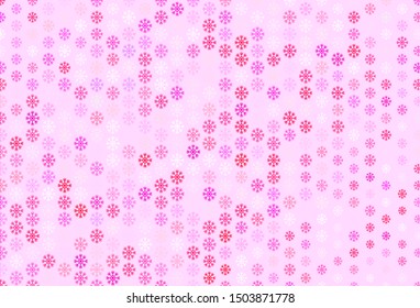 Light Purple, Pink vector background with xmas snowflakes. Shining colorful illustration with snow in christmas style. Template for a new year background.