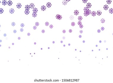 Light Purple, Pink vector background with beautiful snowflakes. Shining colorful illustration with snow in christmas style. Pattern for new year ad, booklets.