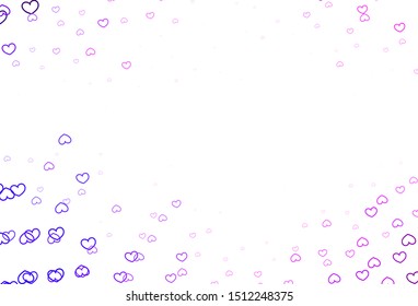 Light Purple, Pink vector background with hearts. Decorative shining illustration with hearts on abstract template. Pattern for marriage gifts, congratulations.