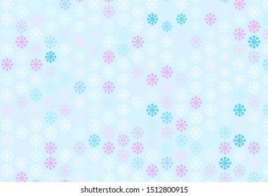 Light Purple, Pink vector background with xmas snowflakes. Shining colorful illustration with snow on abstract template. New year design for poster, banner.