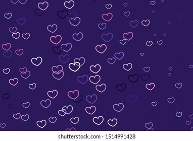 Light Purple, Pink vector background with Shining hearts. Hearts on blurred abstract background with colorful gradient. Pattern for carnival, festival romantic leaflets.