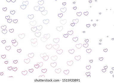 Light Purple, Pink vector background with Shining hearts. Hearts on blurred abstract background with colorful gradient. Pattern for carnival, festival romantic leaflets.