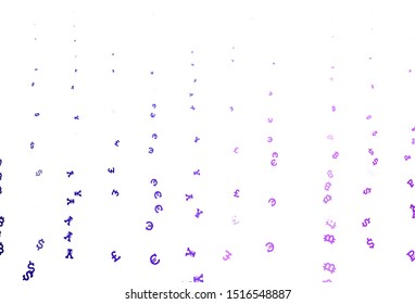 Light Purple, Pink vector background with financial symbols. Blurred design in simple style with symbols of currency. Design for ad, poster, banner of money making.