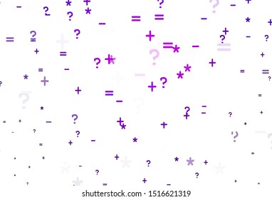 Light Purple, Pink vector background with math elements. Shining colorful illustration with isolated Digit signs. Pattern for ad, booklets, leaflets of education.
