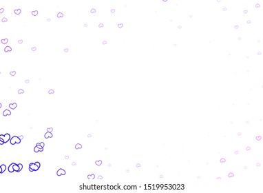 Light Purple, Pink vector background with hearts. Glitter abstract illustration with colorful hearts in romantic style. Template for Valentine's greeting postcards.