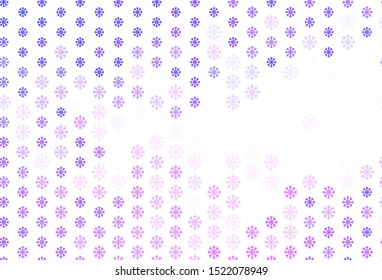Light Purple, Pink vector background with xmas snowflakes. Shining colorful illustration with snow in christmas style. New year design for business advert.