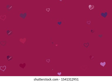 Light Purple, Pink vector background with Shining hearts. Blurred decorative design in doodle style with hearts. Pattern for carnival, festival romantic leaflets.