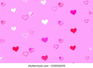 Light Purple, Pink vector background with Shining hearts. Decorative shining illustration with hearts on abstract template. Pattern for valentine's ad, booklets.