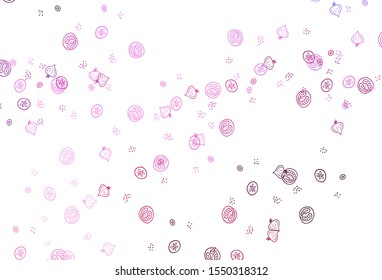 Light Purple, Pink vector background with tasty food. Beautiful colorful illustration with food in doodle style. Doodle design for your business advert of cafes.