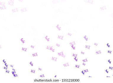 Light Purple, Pink vector background with symbols of 30, 50, 90 % sales. Illustration with signs of sales on abstract template. Backdrop for mega promotions, discounts.