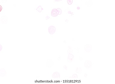 Light Purple, Pink vector background with cuisine gourmet. Glitter abstract sketch with gourmet food. Pattern for ads of breakfast, lunch, dinner.