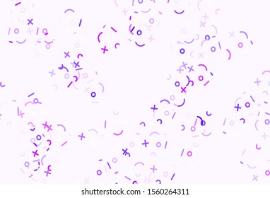 Light Purple, Pink vector background with arithmetic signs. Illustration with Numeral symbols on abstract template. Pattern for school, grammar websites.