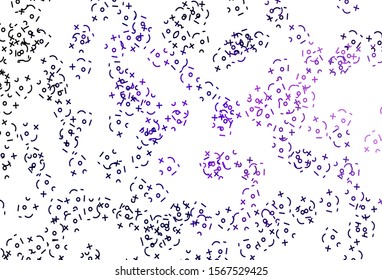 Light Purple, Pink vector background with math elements. Illustration with Numeral symbols on abstract template. Smart design for university advert.