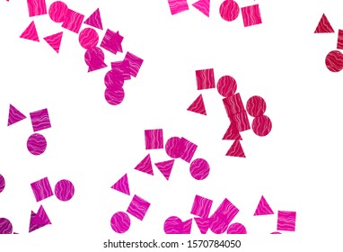 Light Purple, Pink vector background with triangles, circles, cubes. Glitter abstract illustration with spheres, squares, lines. Best design for your ad, poster, banner.