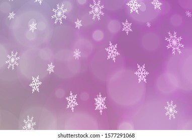 Light Purple, Pink vector background with xmas snowflakes. Glitter abstract illustration with crystals of ice. The pattern can be used for new year leaflets.