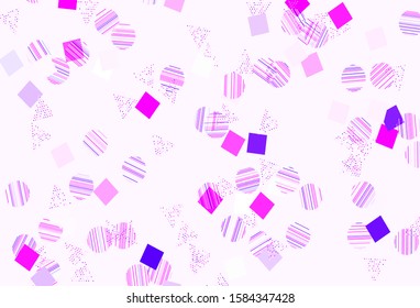Light Purple, Pink vector background with polygonal style with circles. Illustration with colorful circles, triangles, rectangles. Smart design for your adverts.