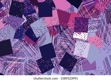 Light Purple, Pink vector background with triangles, circles, cubes. Illustration with set of colorful circles, triangles, squares. Best design for poster, banner.