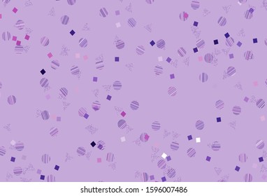 Light Purple, Pink vector background with polygonal style with circles. Glitter abstract illustration with spheres, squares, lines. Modern template for landing page.