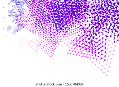 Light Purple, Pink vector background with triangles, circles. Glitter abstract illustration with spheres, triangular lines. Best design for poster, banner.