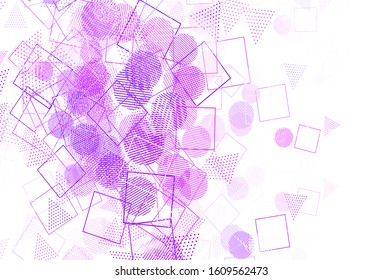 Light Purple, Pink vector background with triangles, circles, cubes. Illustration with set of colorful circles, triangles, squares. Smart design for your adverts.