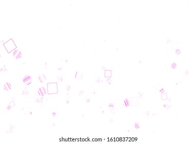Light Purple, Pink vector background with triangles, circles, cubes. Abstract gradient illustration with circles, triangles, cubes. Modern template for landing page.