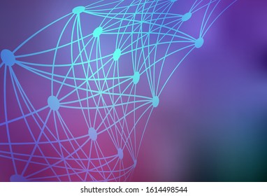 Light Purple, Pink vector background with forms of artificial intelligence. Abstract illustration with links and dots of AI. Template for ads of intellect, innovations.