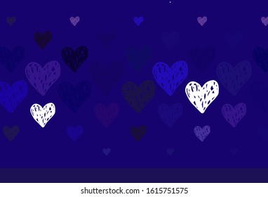 Light Purple, Pink vector background with hearts. Beautiful abstract hearts on colorful gradient background. Template for Valentine's greeting postcards.