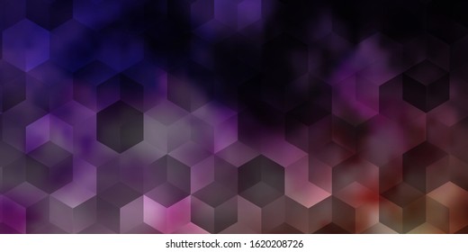 Light Purple, Pink vector background with set of hexagons. Colorful hexagons on blur backdrop. Pattern for landing pages.