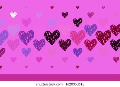Light Purple, Pink vector background with hearts. Smart illustration with gradient hearts in valentine style. Template for Valentine's greeting postcards.