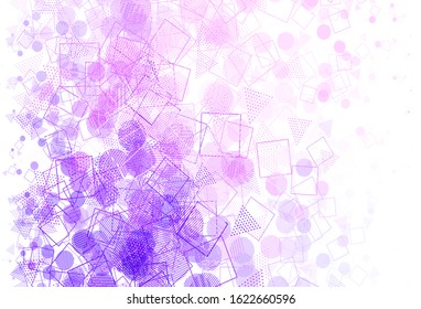 Light Purple, Pink vector background with polygonal style with circles. Abstract illustration with colorful dots, lines, cubes. Pattern for booklets, leaflets