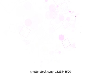 Light Purple, Pink vector background with polygonal style with circles. Decorative design in abstract style with lines, dots, cubes. Pattern for booklets, leaflets