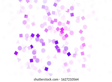 Light Purple, Pink vector background with polygonal style with circles. Abstract illustration with colorful dots, lines, cubes. Template for wallpapers.