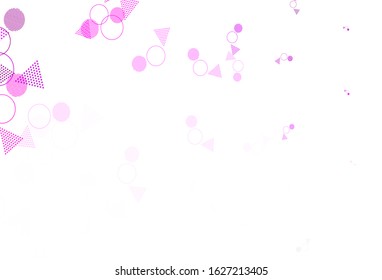 Light Purple, Pink vector background with triangles, circles. Illustration with set of colorful circles, triangles. Modern template for landing page.