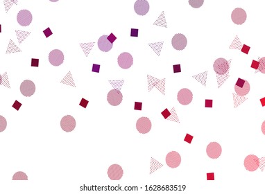 Light Purple, Pink vector background with polygonal style with circles. Illustration with colorful circles, triangles, rectangles. Pattern for commercials.