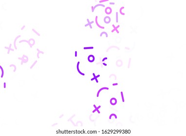 Light Purple, Pink vector background with arithmetic signs. Blurred design in simple style with collection of numerals. Template for landing page of typography.
