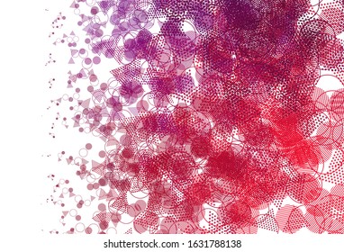 Light Purple, Pink vector background with polygonal style with circles. Glitter abstract illustration with spheres, triangular lines. Best design for poster, banner.