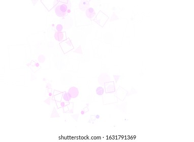 Light Purple, Pink vector background with polygonal style with circles. Decorative design in abstract style with lines, dots, cubes. Pattern for websites.